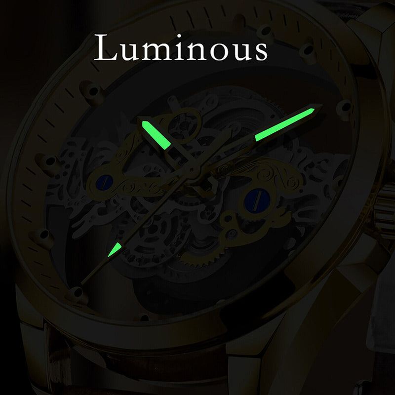 Luxury Men's Automatic Quartz Stainless Steel Watch Business Hollow Skeleton 