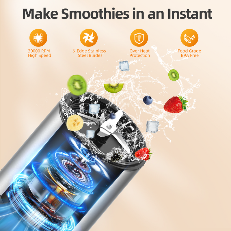 500W Smoothie Blender, Personal Blender for Smoothies, Shakes and Nutrient Extractions with 2pcs BPA-Free 27 oz Portable Blender Bottles and To-Go Lids 