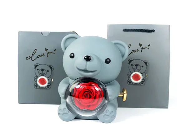 Eternal Rose Teddy Bear Jewelry Box with Necklace 