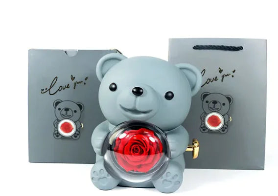 Eternal Rose Teddy Bear Jewelry Box with Necklace