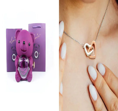 Eternal Rose Teddy Bear Jewelry Box with Necklace 