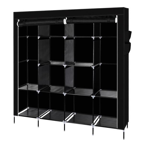 67" Clothes Closet Portable Wardrobe Clothes Storage Rack 12 Shelves 4 Side Pockets Black 