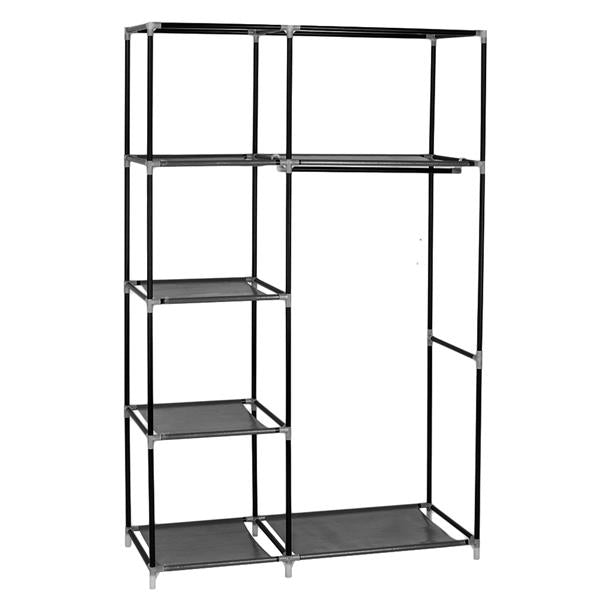 64" Portable Closet Storage Organizer Wardrobe Clothes Rack with Shelves Black 