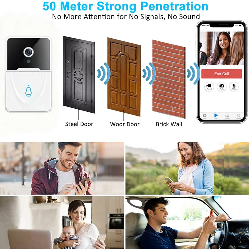 Wireless Security WiFi Smart Doorbell Intercom Video Camera Bell Chime Door Ring 