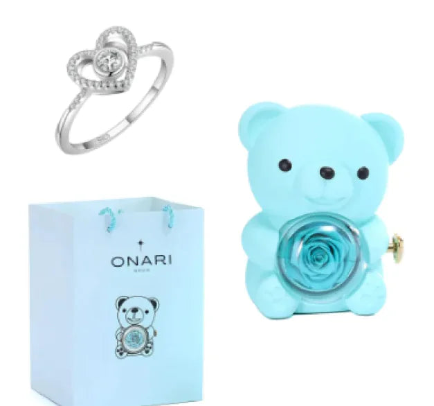 Eternal Rose Teddy Bear Jewelry Box with Necklace