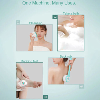 Electric Shower Cleaning Brush Body Massage Bath Long Handle Back Scrub Washer R 