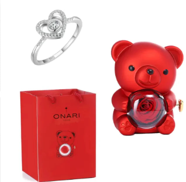 Eternal Rose Teddy Bear Jewelry Box with Necklace