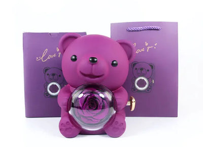 Eternal Rose Teddy Bear Jewelry Box with Necklace 