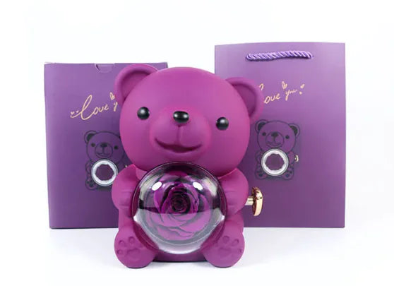 Eternal Rose Teddy Bear Jewelry Box with Necklace