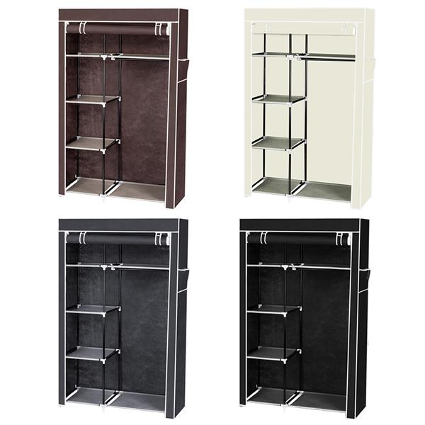 64" Portable Closet Storage Organizer Wardrobe Clothes Rack with Shelves Black 