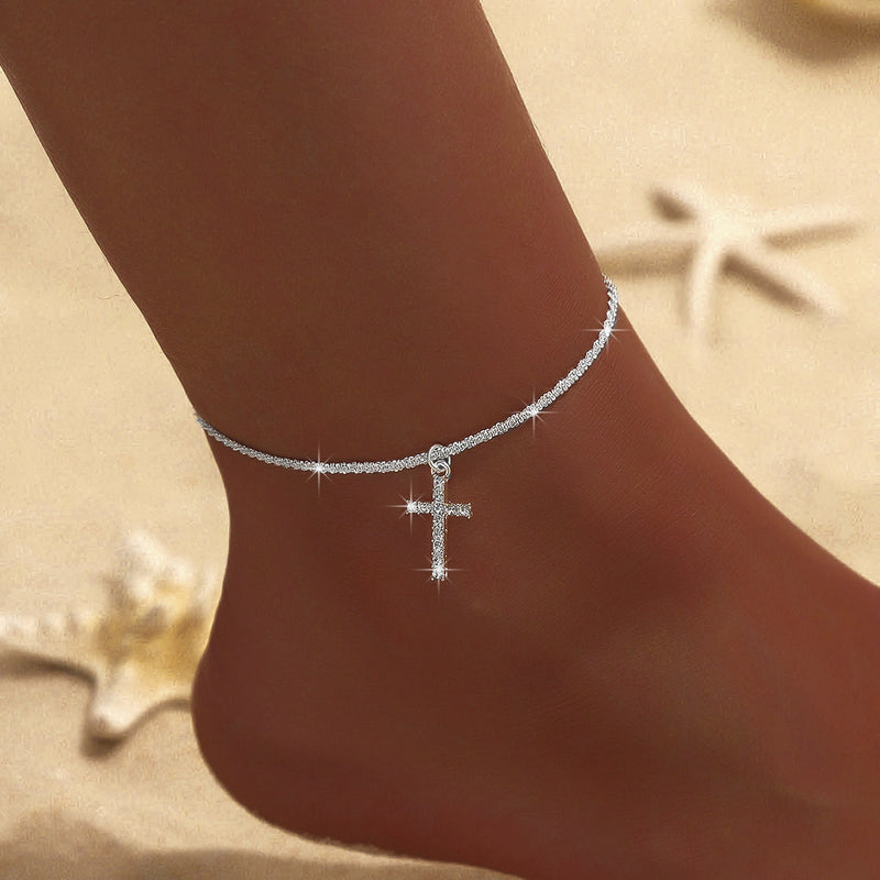 Female Fashion Cross Double-circle Anklet 