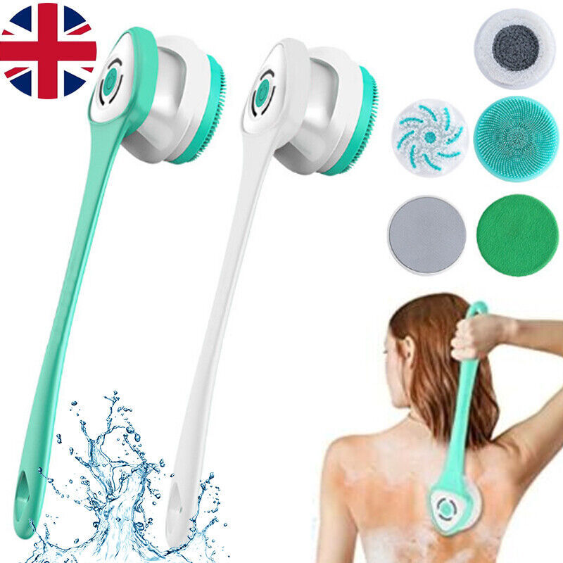 Electric Shower Cleaning Brush Body Massage Bath Long Handle Back Scrub Washer R 