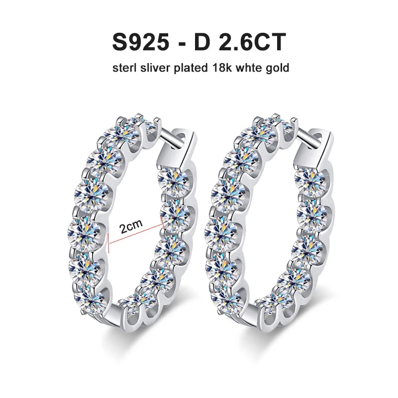 Moissanite Earring 925 Sterling Sliver Plated White Gold Hoop Earring for Women Wedding Party Jewelry 