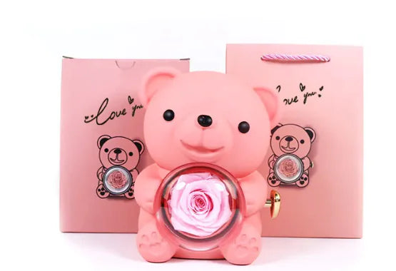 Eternal Rose Teddy Bear Jewelry Box with Necklace