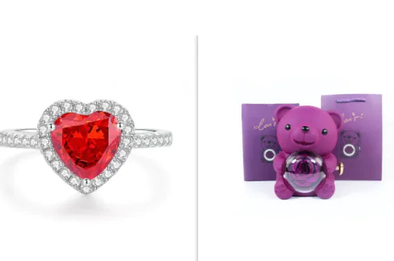 Eternal Rose Teddy Bear Jewelry Box with Necklace 