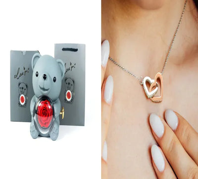 Eternal Rose Teddy Bear Jewelry Box with Necklace 