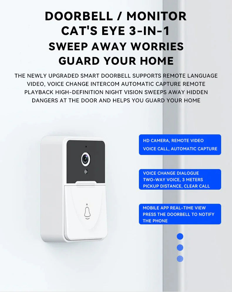 Wireless Security WiFi Smart Doorbell Intercom Video Camera Bell Chime Door Ring 