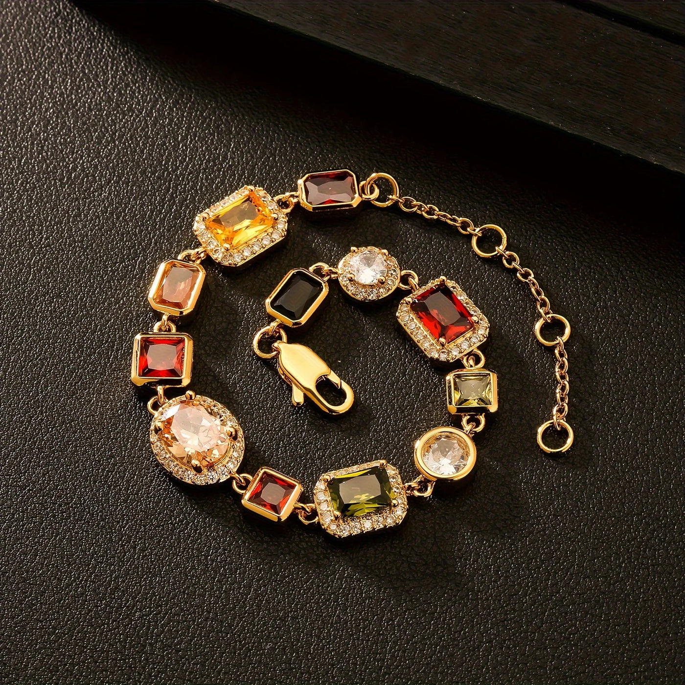 USA Warehouse 10MM Colourful Gemstone Chain 18K Gold Plated Multi Colored CZ Zirconia Jewelry Gem Stone Bracelet for Men Women 