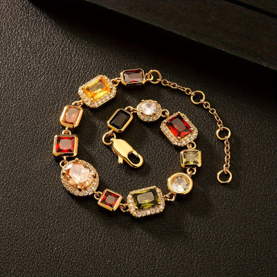 USA Warehouse 10MM Colourful Gemstone Chain 18K Gold Plated Multi Colored CZ Zirconia Jewelry Gem Stone Bracelet for Men Women 