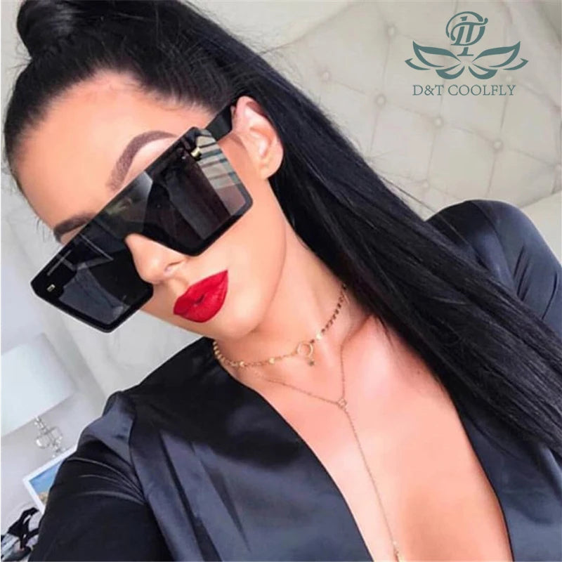 Oversized Square Sunglasses Women Luxury Brand Fashion Flat Top Red Black Clear Lens One Piece Men Gafas Shade Mirror Uv400 