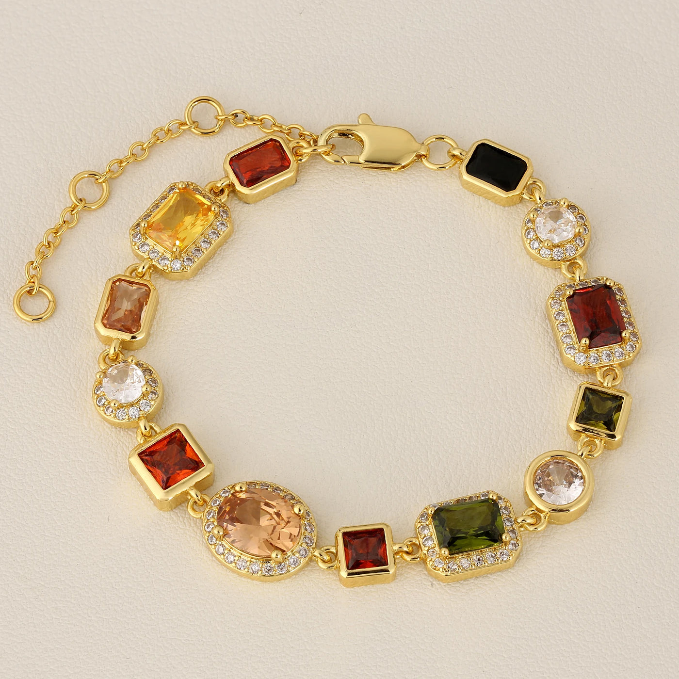 USA Warehouse 10MM Colourful Gemstone Chain 18K Gold Plated Multi Colored CZ Zirconia Jewelry Gem Stone Bracelet for Men Women 