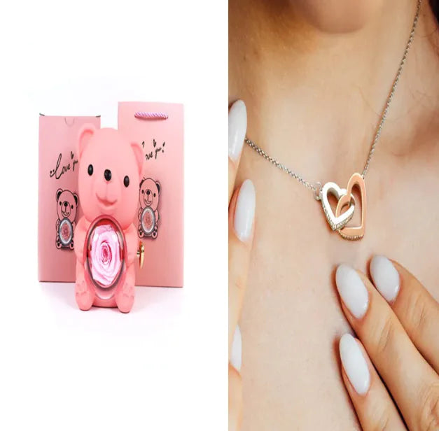 Eternal Rose Teddy Bear Jewelry Box with Necklace