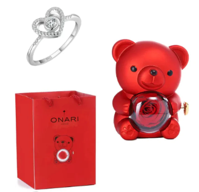 Eternal Rose Teddy Bear Jewelry Box with Necklace 