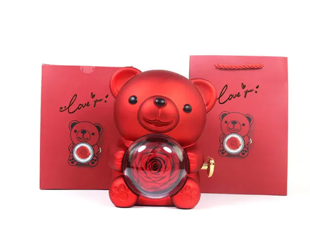 Eternal Rose Teddy Bear Jewelry Box with Necklace