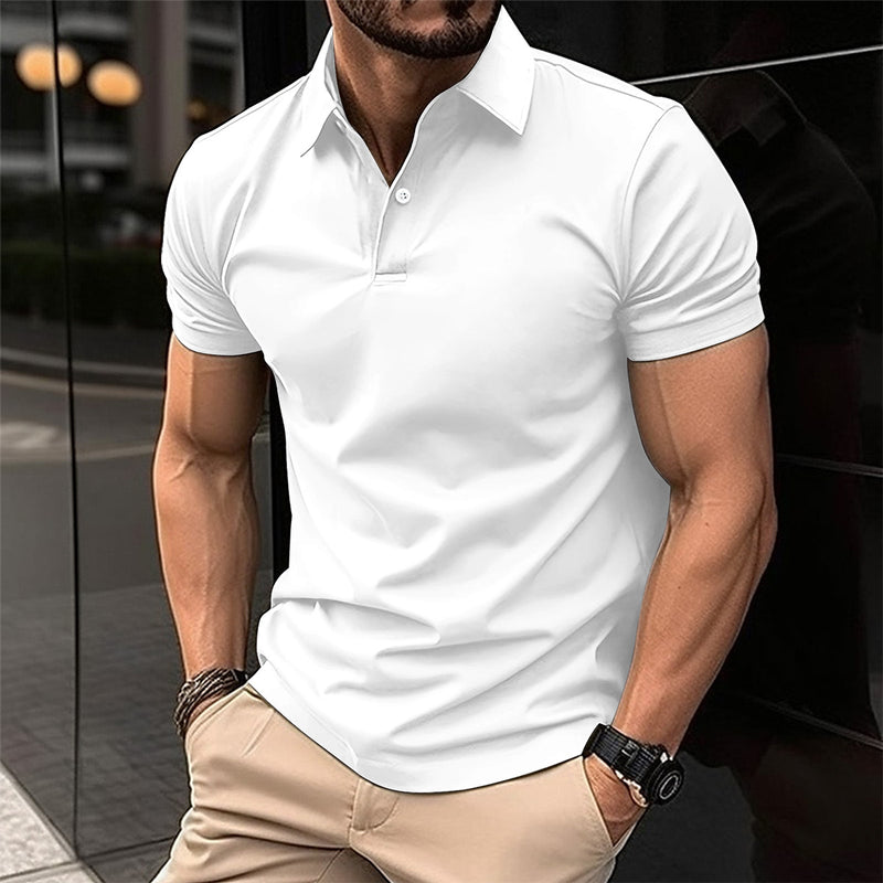 Summer Short Sleeve Polo Shirt Men Solid Color Button Lapel Button Top 