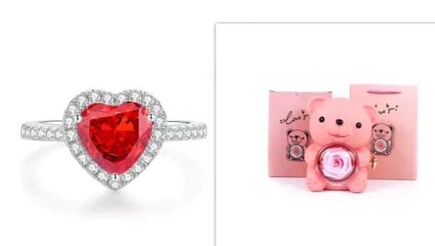 Eternal Rose Teddy Bear Jewelry Box with Necklace 