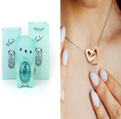 Eternal Rose Teddy Bear Jewelry Box with Necklace 