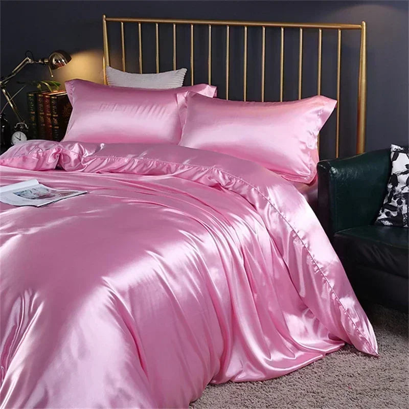 High-end Blending Natural Mulberry Silk Bedding Set Luxury Satin Silky Queen Size Duvet Cover Set with Sheets King Size Bed Set 