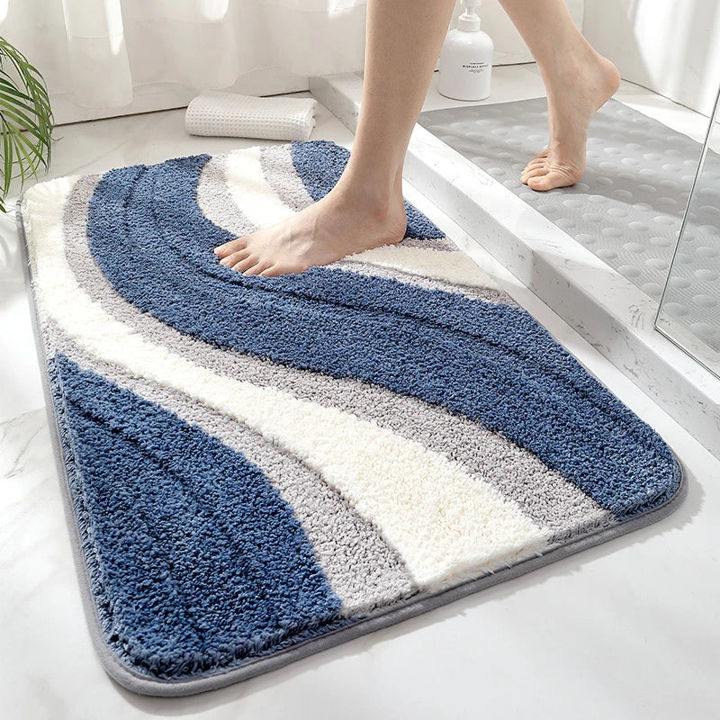 Simple Thicken Large Capacity Absorbent Water Bathroom Mat Flocked Quick-drying Anti-slip Bath Rug Soft Bathtub Side Carpet Mats 