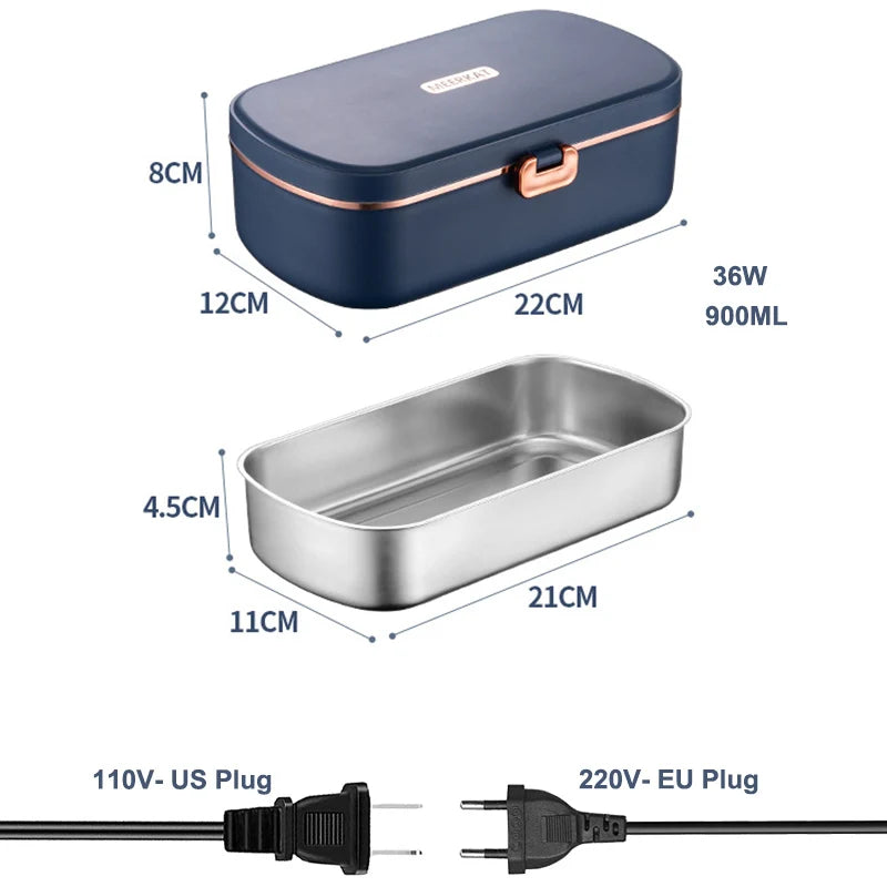 Stainless Steel Electric Lunch Box 220V 110V EU US Plug Home Work Adult Meal Heating Leak Proof Food Heated Warmer Container 