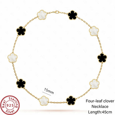 Jstoremart presents a beautiful set of four bracelets arranged in a grid, ideal for weddings or engagements. Each bracelet features distinctive charms: gold flowers, white flowers, blue flowers, and delicate white clovers. The elegance is further enhanced by the Real 925 Sterling Silver stamp on each piece.