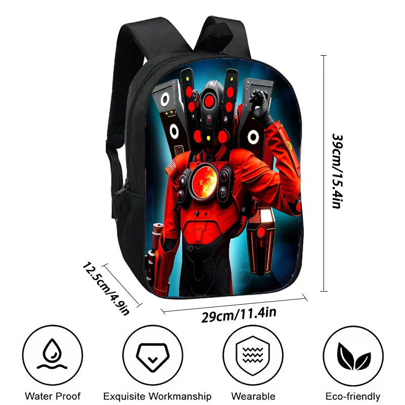 2Pcs Set Cartoon Toilet School bags with Pencil Case,Titan Clock Man Kids Bags Custom Large Capacity Backpack Add with Your Logo 