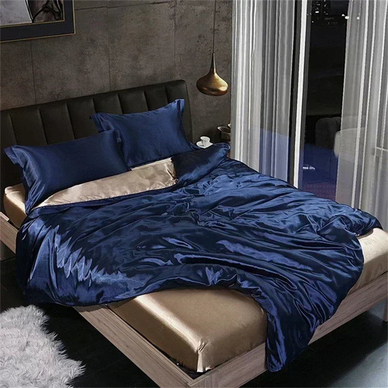 High-end Blending Natural Mulberry Silk Bedding Set Luxury Satin Silky Queen Size Duvet Cover Set with Sheets King Size Bed Set 