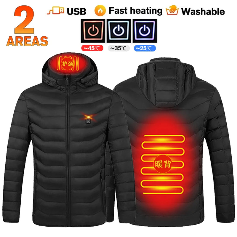 21 Areas Men Heating Jackets USB Hooded Heated Jacket Women Warm Vest Hiking Camping Winter Outdoor Heated Clothing Windproof 