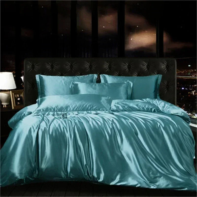 High-end Blending Natural Mulberry Silk Bedding Set Luxury Satin Silky Queen Size Duvet Cover Set with Sheets King Size Bed Set 