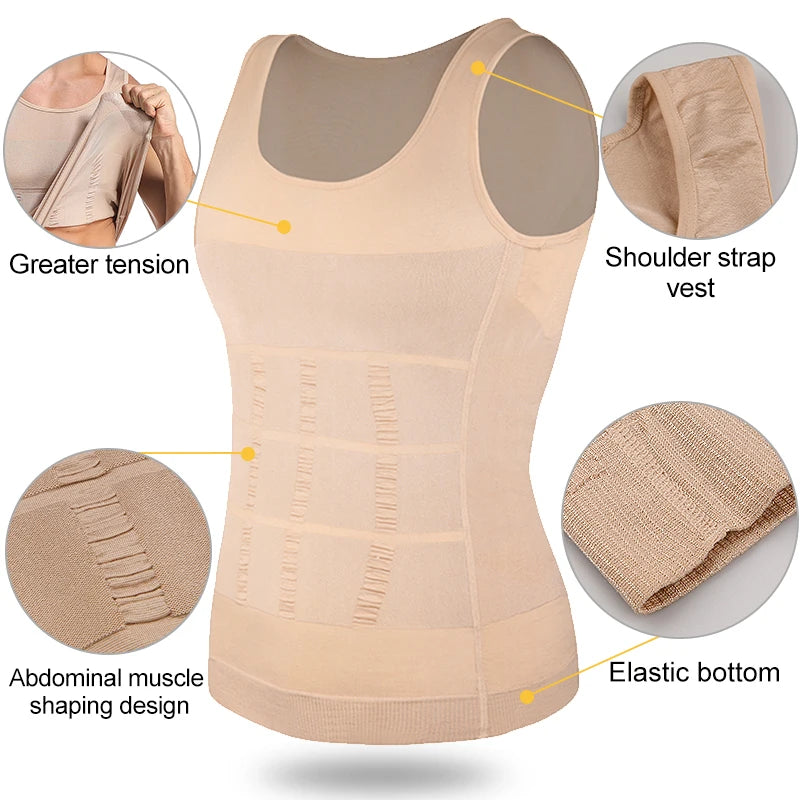 Men Slimming Body Shaper Vest Shirt Abs Abdomen Slim Gym Workout Corset Tummy Control Compression Tank Top Sleeveless Shapewear 