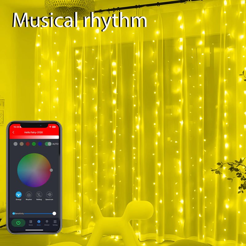 Smart App Timing Music Rhythm LED Curtain Lights USB Warm Fairy String Lights Festival Window Home Wedding Christmas Decoration