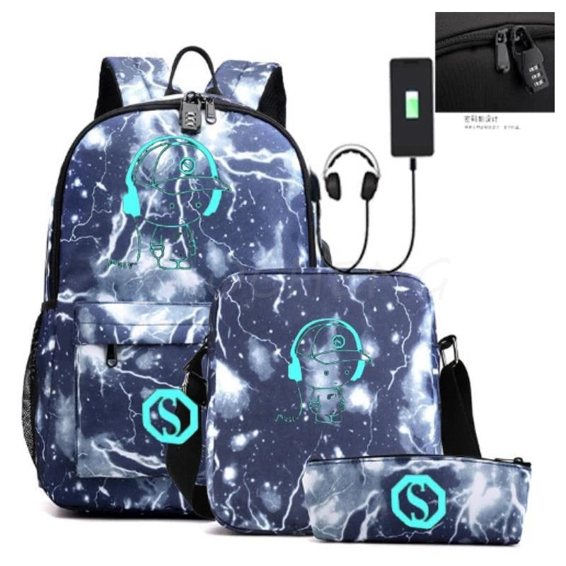 Fashion Backpacks Luminous Animation School Bags For Boy Girl Teenager USB Charge Men Back Pack 