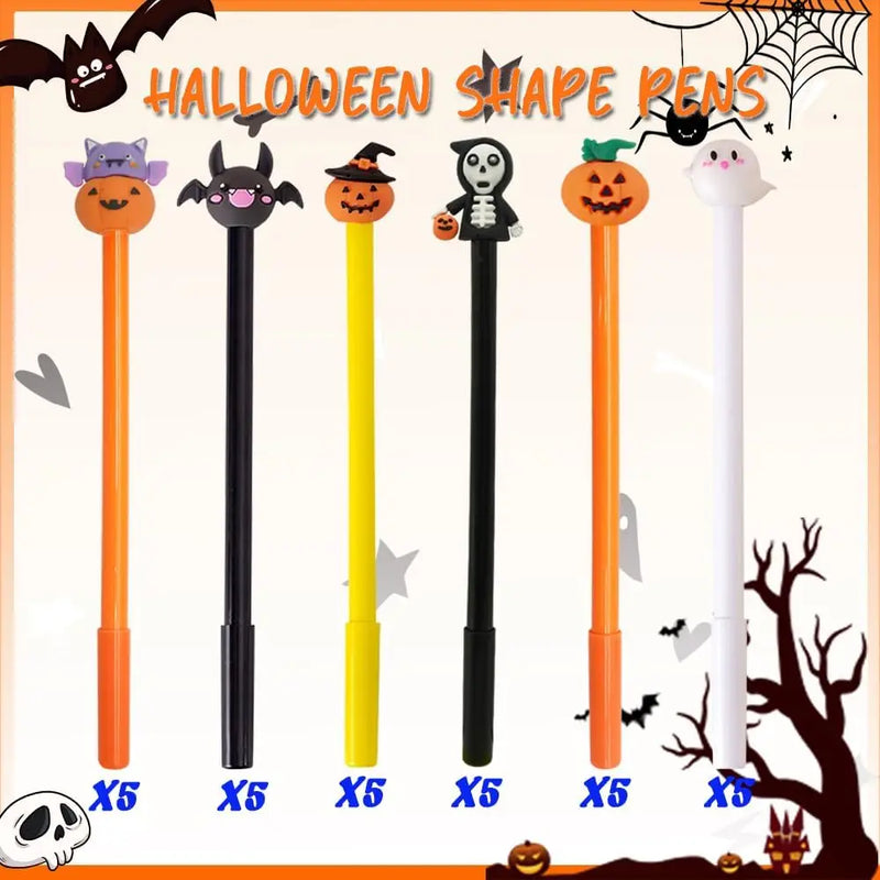 Pumpkin Skull Heads Ghost Bat Shape Gel Ink Pens Set 0.5MM Bulk Halloween Party Supplies School Office Back To School 