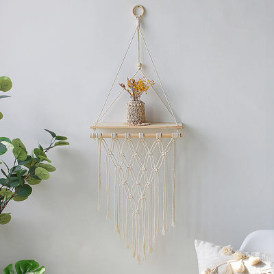 Macrame Wall Hanging Shelf Boho Home Decor Shelves On Wall Wood Decoration for Bedroom Living Room Nursery Christamas Gift 