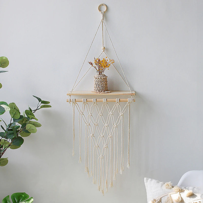 Macrame Wall Hanging Shelf Boho Home Decor Shelves On Wall Wood Decoration for Bedroom Living Room Nursery Christamas Gift 