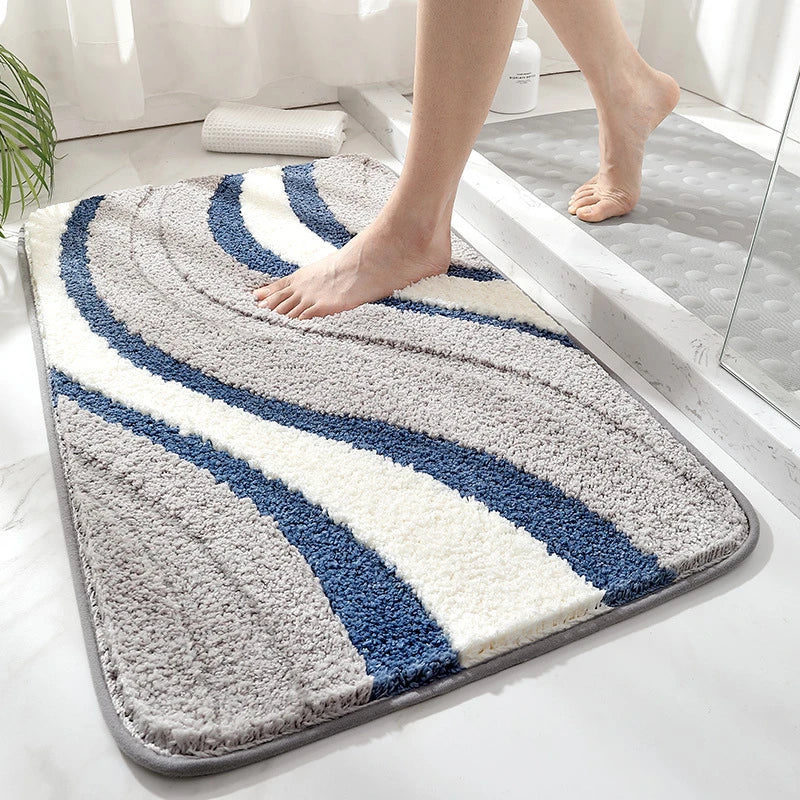 Simple Thicken Large Capacity Absorbent Water Bathroom Mat Flocked Quick-drying Anti-slip Bath Rug Soft Bathtub Side Carpet Mats 