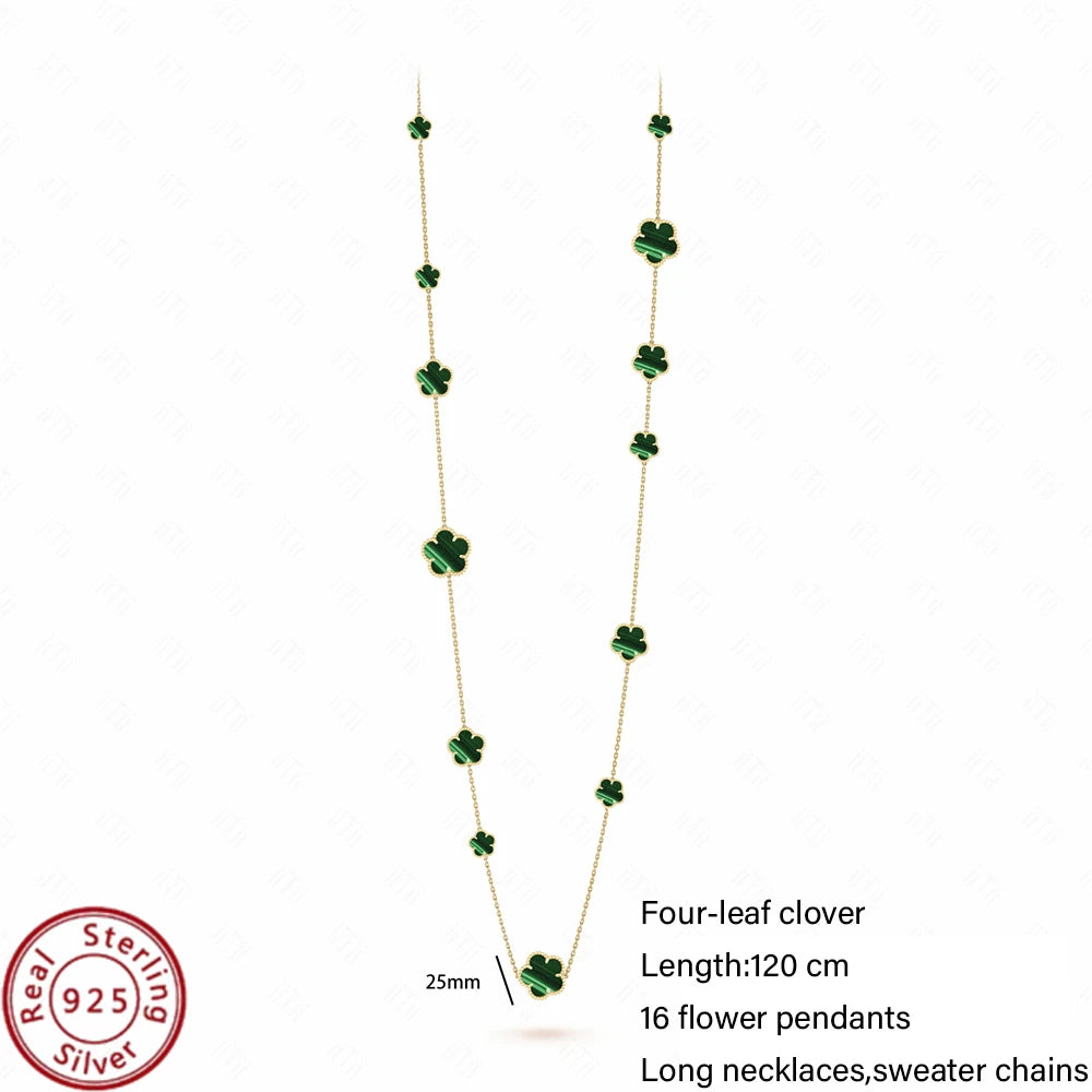 Jstoremart presents a beautiful set of four bracelets arranged in a grid, ideal for weddings or engagements. Each bracelet features distinctive charms: gold flowers, white flowers, blue flowers, and delicate white clovers. The elegance is further enhanced by the Real 925 Sterling Silver stamp on each piece.