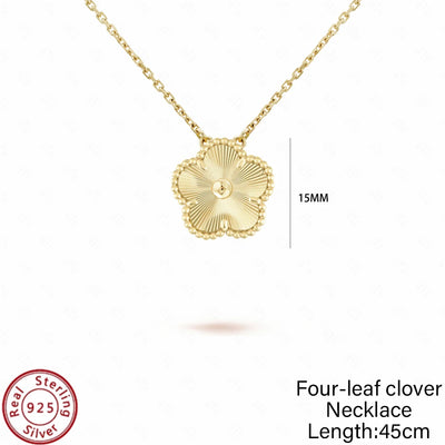 Jstoremart presents a beautiful set of four bracelets arranged in a grid, ideal for weddings or engagements. Each bracelet features distinctive charms: gold flowers, white flowers, blue flowers, and delicate white clovers. The elegance is further enhanced by the Real 925 Sterling Silver stamp on each piece.
