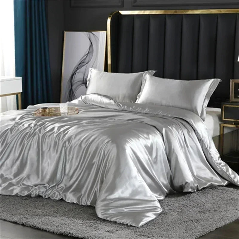 High-end Blending Natural Mulberry Silk Bedding Set Luxury Satin Silky Queen Size Duvet Cover Set with Sheets King Size Bed Set 