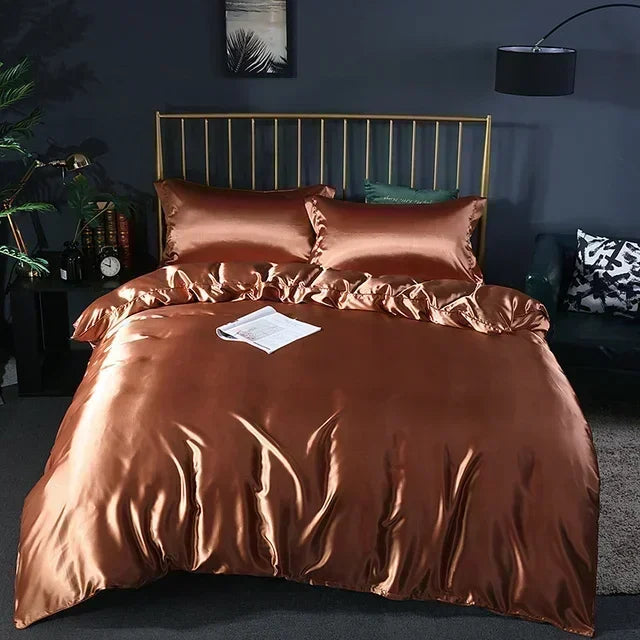 High-end Blending Natural Mulberry Silk Bedding Set Luxury Satin Silky Queen Size Duvet Cover Set with Sheets King Size Bed Set 